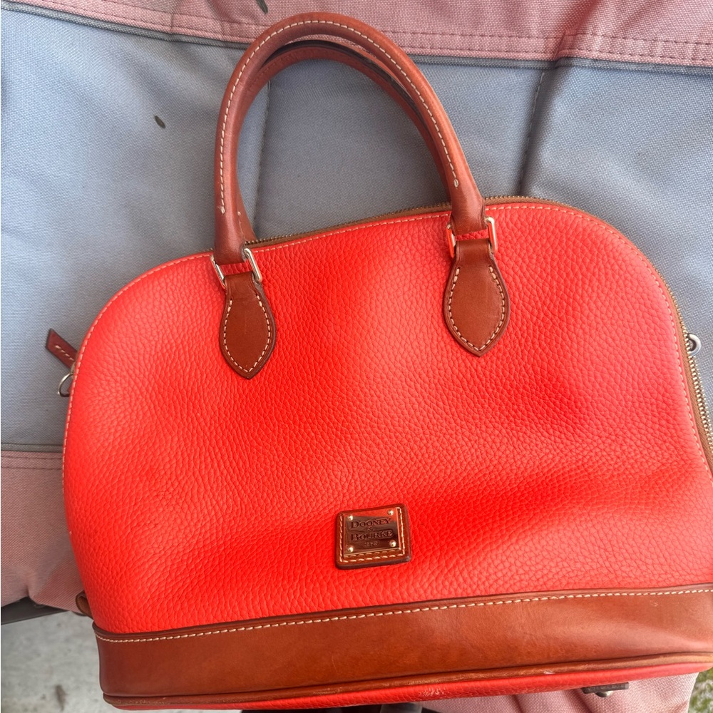 Dooney & Bourke Vibrant Orange Satchel with Brown Trim